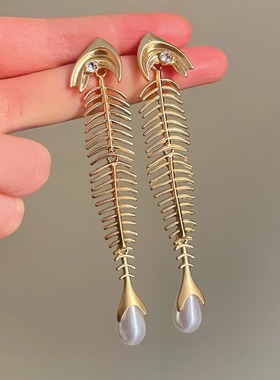 Vintage古着 Pearl fish bone耳饰