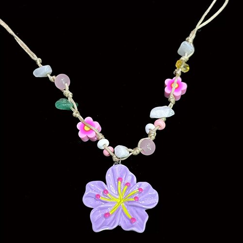 Vintage古着 Natural stone braided flowers项链