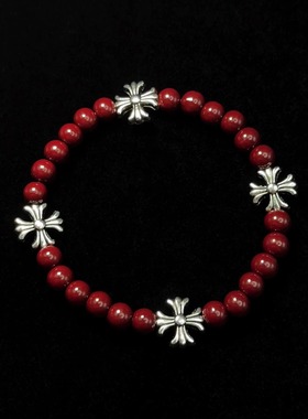 Vintage古着 Burgundy beaded cross手串