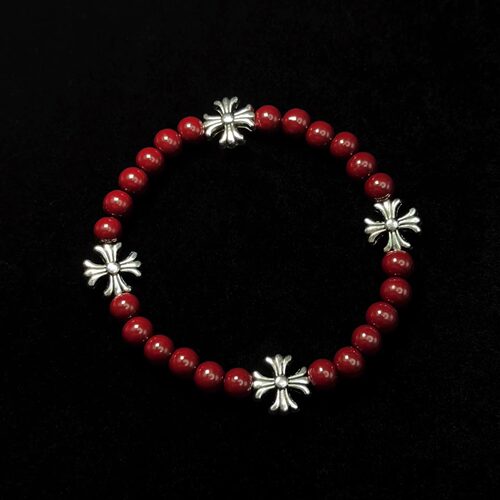 Vintage古着 Burgundy beaded cross手串