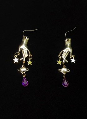 Vintage古着 Golden finger amethyst耳饰