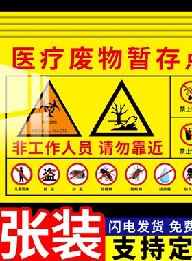 医疗废物标贴医疗废物暂存间标识医院诊所卫生室危废医废分类暂存点指示牌标贴储存处标志牌医疗六防警示牌
