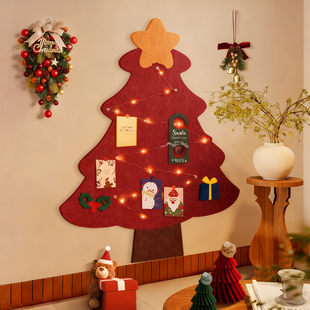 圣诞树毛毡板羊毛毡墙贴照片墙背景板软木板展示墙面装饰创意作品展示毛粘板高级感拍立得毛毡版圣诞节相片墙