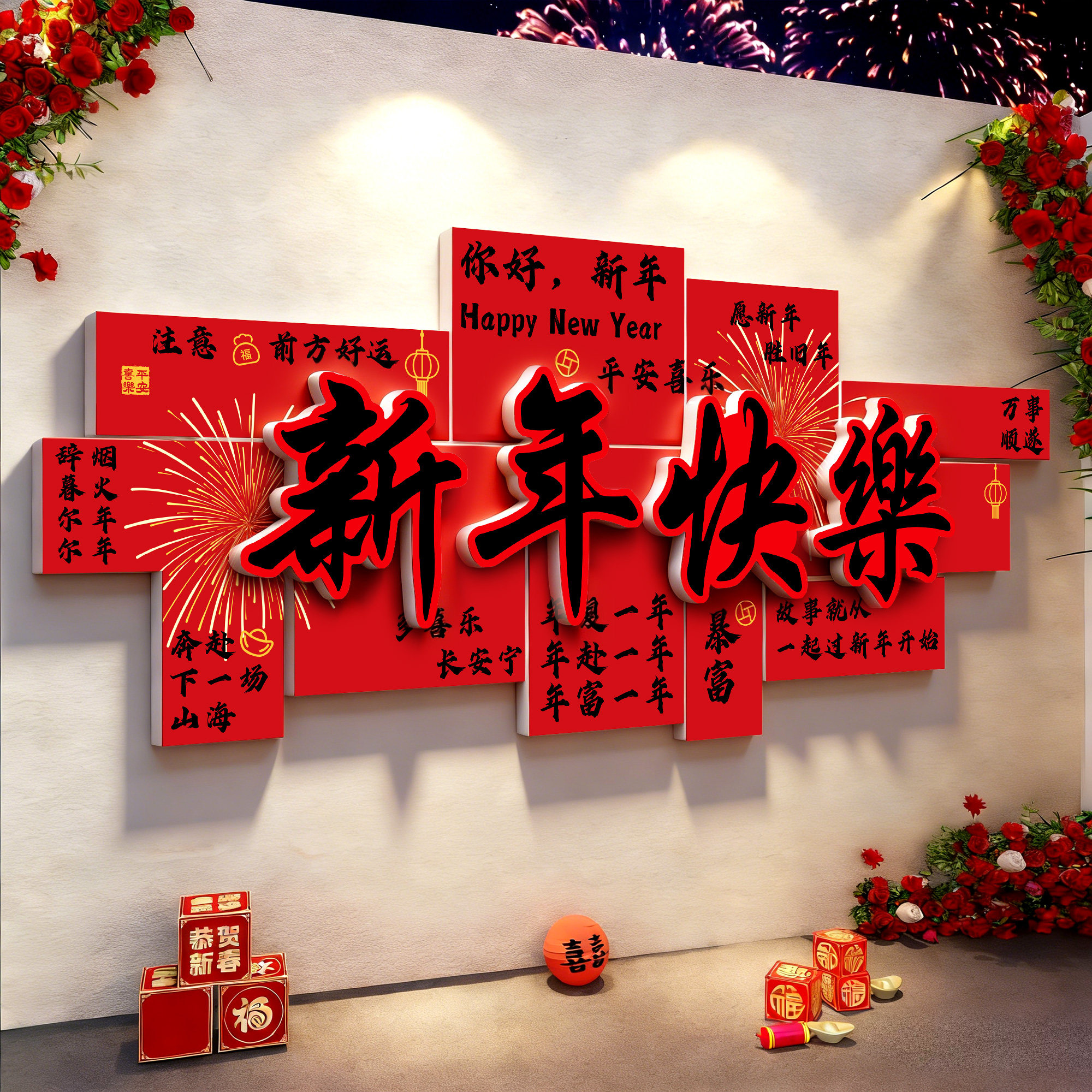 新年快乐墙贴马年公司写字楼文化墙春节网红立体背场景氛围装饰QT,家居饰品,软装墙贴,淘宝优惠券,粉丝福利购,淘宝优惠卷