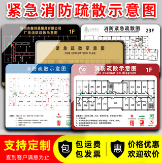 消防疏散示意图商城消防安全紧急逃生指示牌定制亚克力学校车间酒店办公楼消防通道分布路线标识牌安全警示牌