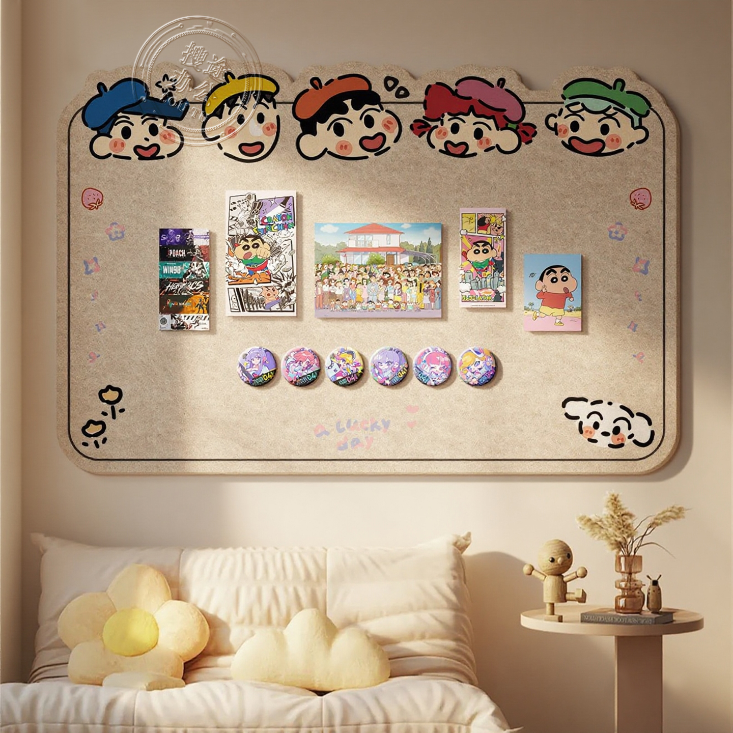 照片墙背景板毛毡板墙贴照片展示墙毛粘板蜡笔小新创意毛毡墙板留言板拍立得相片相框墙面diy装饰板客厅书桌