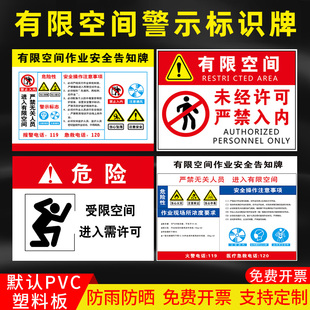 有限空间警示标识牌安全告知牌储罐循环水池受限空间作业冷库危险标示板提示牌风险点告示告知牌警告定制ZH