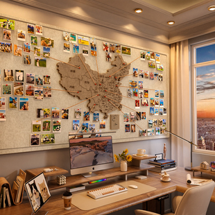 毛毡板墙贴地图旅行照片墙足迹打卡世界软木旅行地图标记墙版墙贴幼儿园主题创意免打孔高级感客厅墙面装饰板