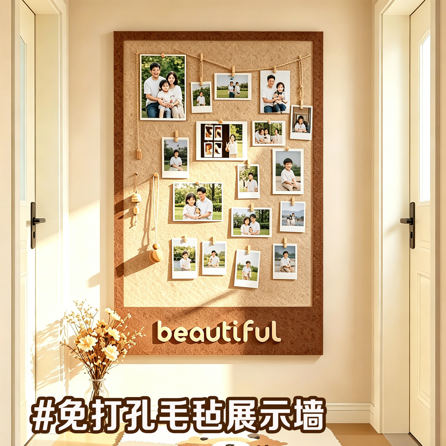 免打孔毛毡板照片墙展示墙背景板拍立得相片墙面展示板拼豆追星吧唧小