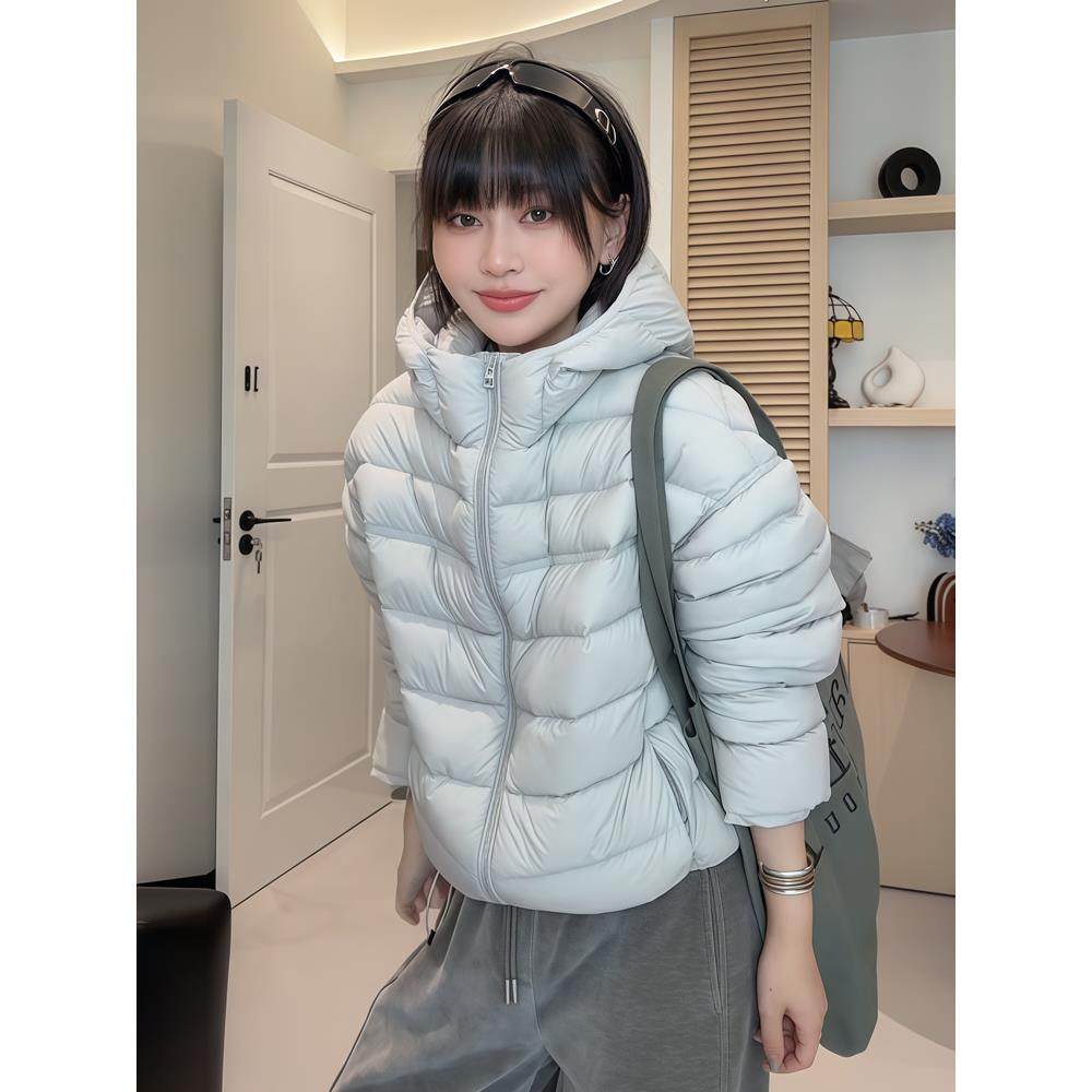 大码时尚百搭休闲简约短款羽绒服外套女冬胖mm保暖轻薄宽松面包服