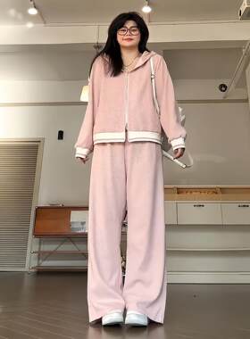 大码女秋冬显瘦卫衣阔腿裤套装