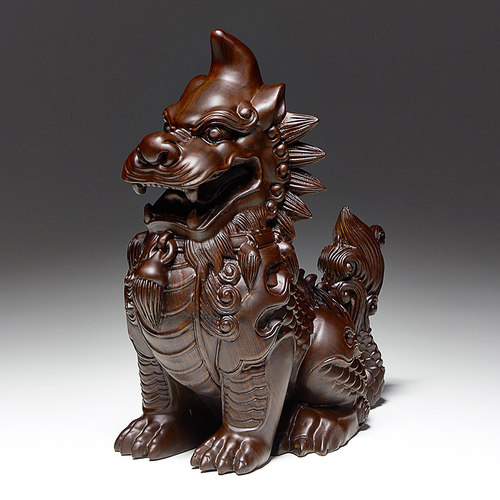 刺史黑檀木雕獬豸摆件