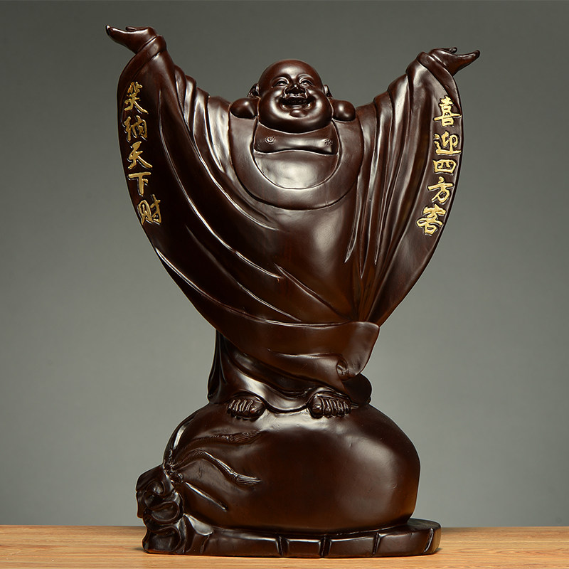 黑檀木雕笑佛像大肚弥勒佛摆件实木家居摆设客厅迎宾装饰开业礼品