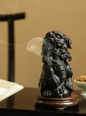 印度小叶紫檀木瑞狮戏球香炉摆件