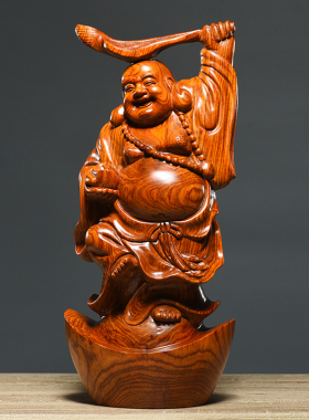 弥勒佛像摆件家居客厅黄花梨木雕