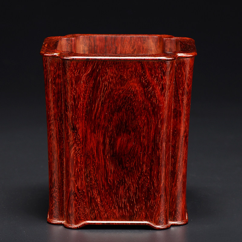 印度小叶紫檀木四方笔筒实木质办公室笔筒文房四宝红木笔筒工艺品