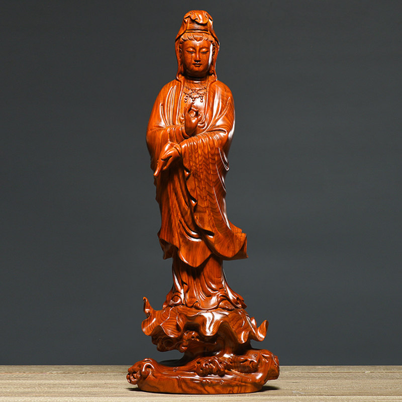 黄花梨木雕滴水观音佛像摆件客厅家用居家供奉佛实木质观世音菩萨