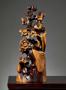 实木雕刻喜上眉梢摆件木头根雕原木家居客厅电视柜装饰礼品工艺品