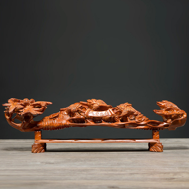 刺史花梨根雕人参如意摆件实木雕刻红木工艺品客厅装饰品家居摆设