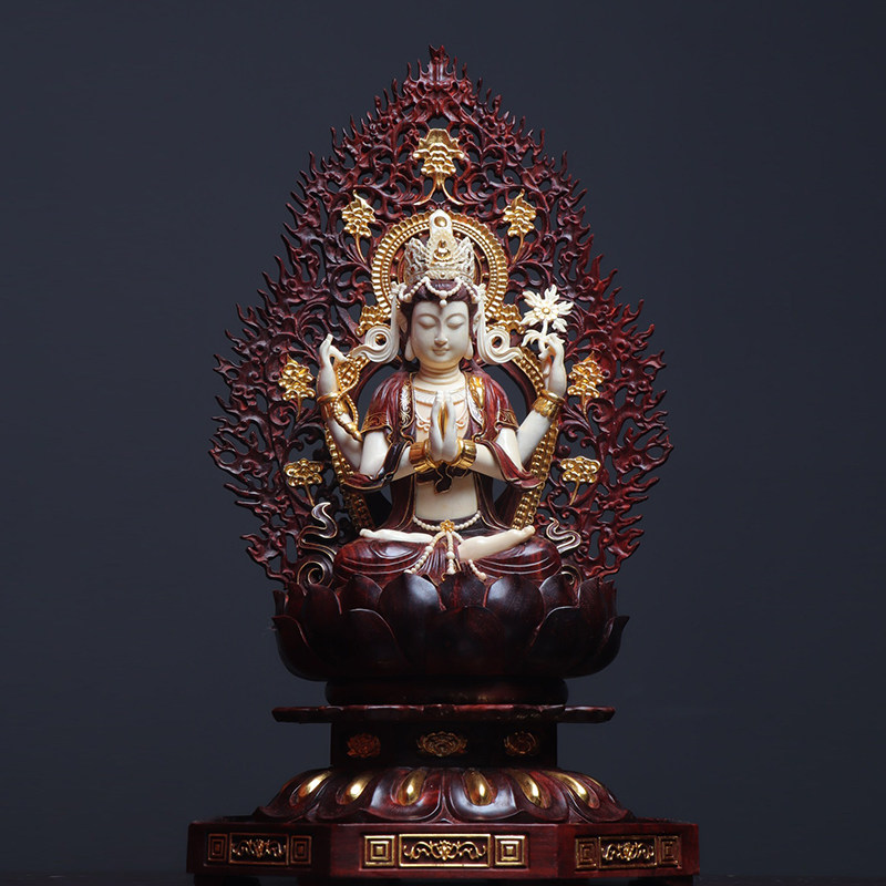 印度小叶紫檀四臂观音菩萨佛像摆件实木千手观音像红木观世音神像