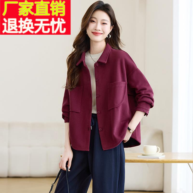 休闲薄款衬衫短外套女2025春秋新款时尚妈妈上衣宽松洋气长袖衬衣