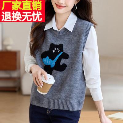 灰色针织马甲背心女款2025新款春季外穿毛衣背心秋冬内搭叠穿马夹