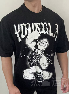 太好看了！YOUNGLA POPEYE大力水手新款运动休闲圆领宽松短袖D7