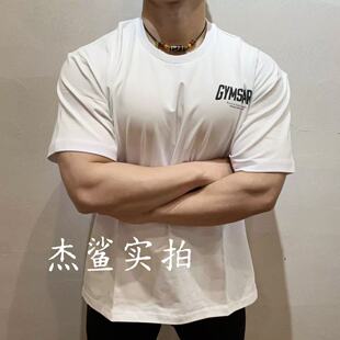 现货GYM鲨鱼CARTOON LIFTING男女运动休闲圆领弹性棉质宽松短袖