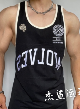 断码清仓DARC限量狼头男士运动健身休闲宽松棉质WOLVES刺绣背心G5