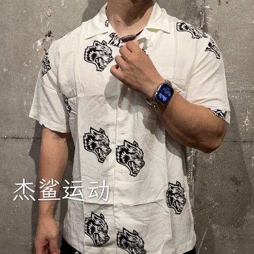 断码清仓DARC限量狼头限量男女同款休闲夏季舒适潮流群狼衬衫C4