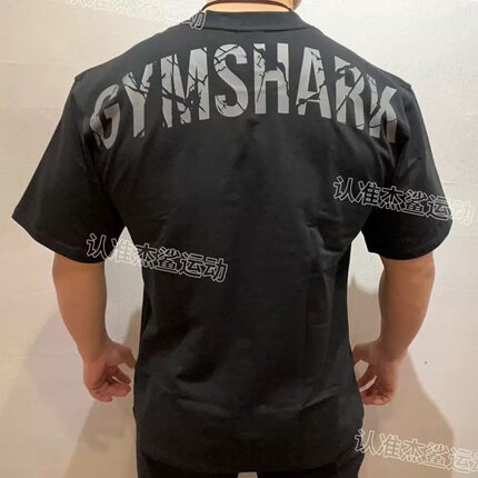超帅GYMSHARK新款POWER爆裂纹字母男士运动健身宽松圆领短袖E2