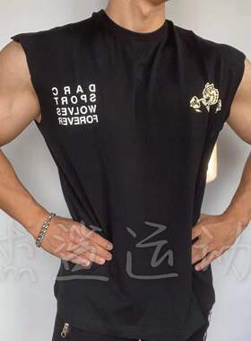 现货折扣DARC限量狼头夏季男运动健身休闲宽松圆领棉质背心砍袖J2