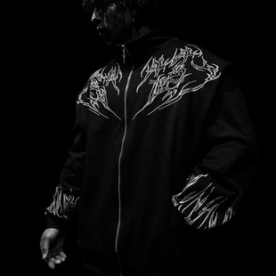 封顶Breathedivinity万针刺绣运动休闲宽松重磅拉链立领夹克外套