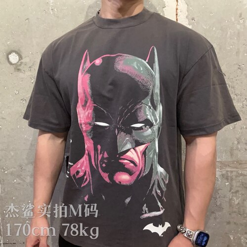 限量超帅DARC狼头蝙蝠侠合作男女运动休闲水洗做旧纯棉宽松T恤G6