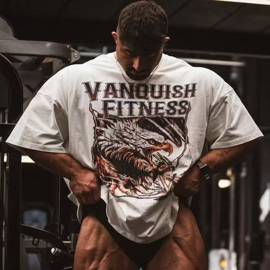 英国Vanquish男女VQ运动健身休闲宽松复古老鹰圆领弹性棉短袖N0