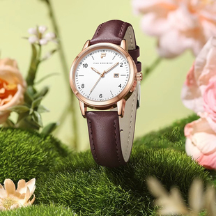 FILA斐乐女士真皮手表轻奢小众初高中大学生简约石英腕表礼物6584