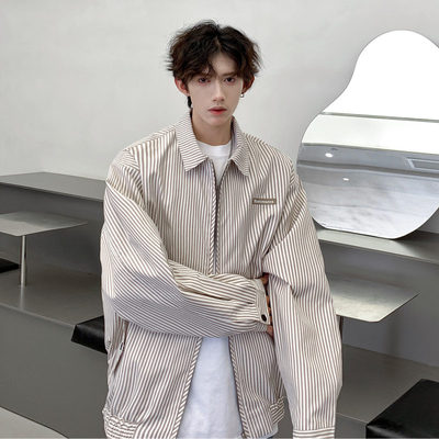 Crying Center男三川一禾吕小虎grinch1928条纹宽松翻领夹克外套