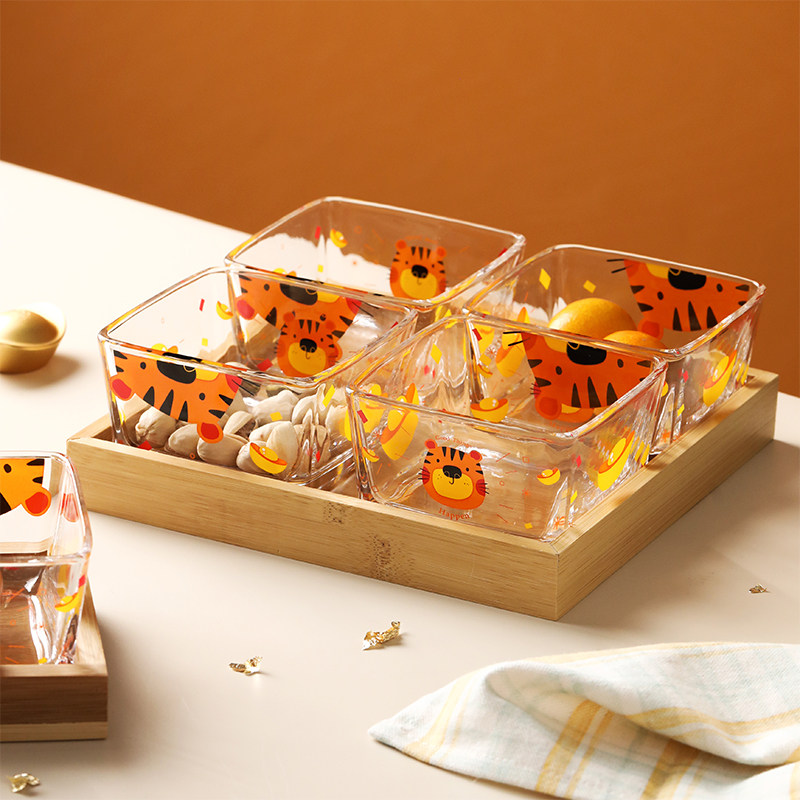 蓝莲花创意零食盘玻璃日式可爱碟子家用小吃碟水果托盘虎年干果盘,餐饮具,果盆/果盘/果篮,淘宝优惠券,粉丝福利购,淘宝优惠卷