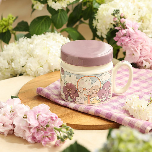 蓝莲花陶瓷带盖马克杯