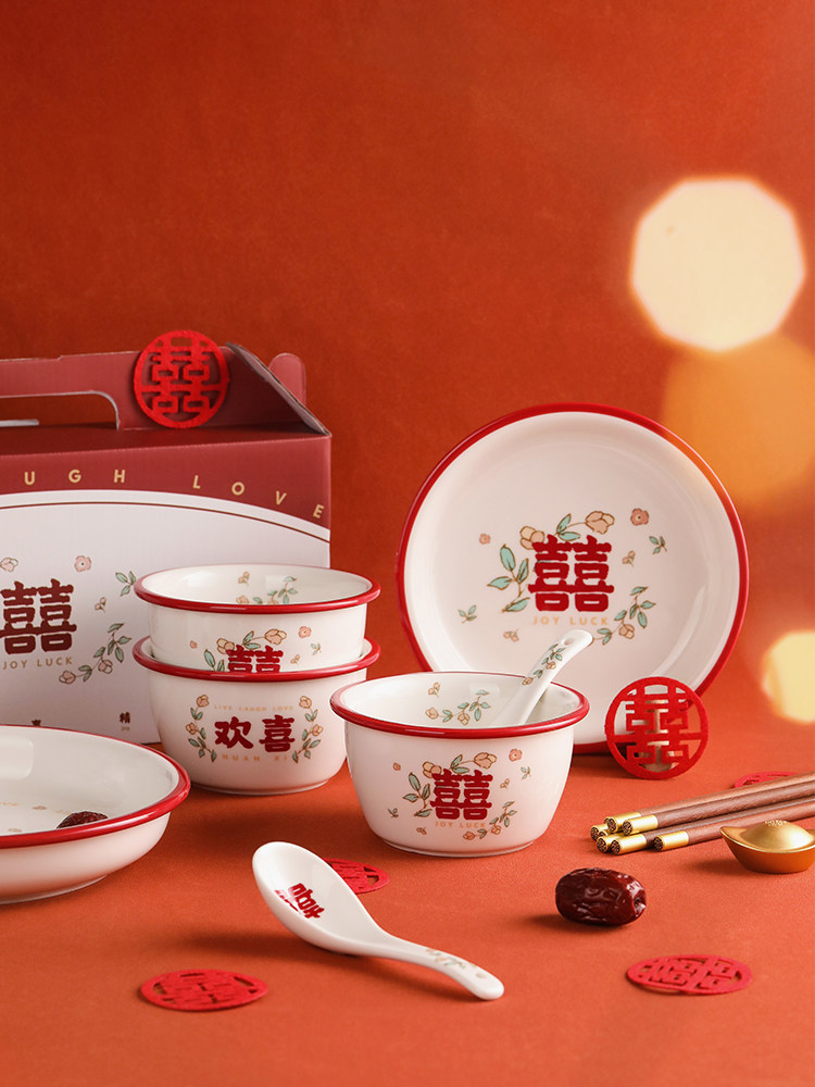 采购产品蓝莲花礼盒与婚礼的话,碗和筷子,婚礼盘子,红碗,婚礼