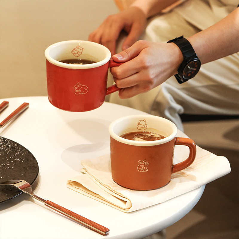 蓝莲花熊猫杯子马克杯线条陶瓷喝水杯带把手女生咖啡杯设计感家用,餐饮具,马克杯,淘宝优惠券,粉丝福利购,淘宝优惠卷