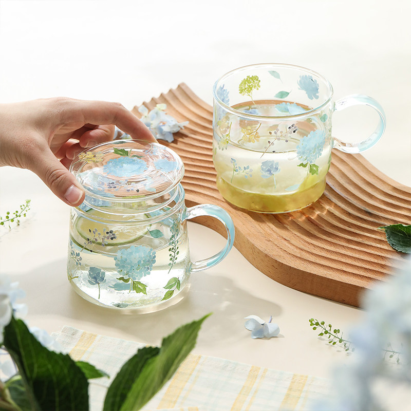 蓝莲花盖杯高硼硅玻璃杯子耐高温网红杯办公室喝水杯设计感高脚杯,餐饮具,玻璃杯,淘宝优惠券,粉丝福利购,淘宝优惠卷