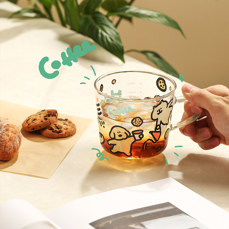 蓝莲花高硼硅玻璃卡通杯子