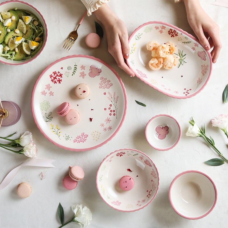 蓝莲花可爱碗碟组合创意家用陶瓷