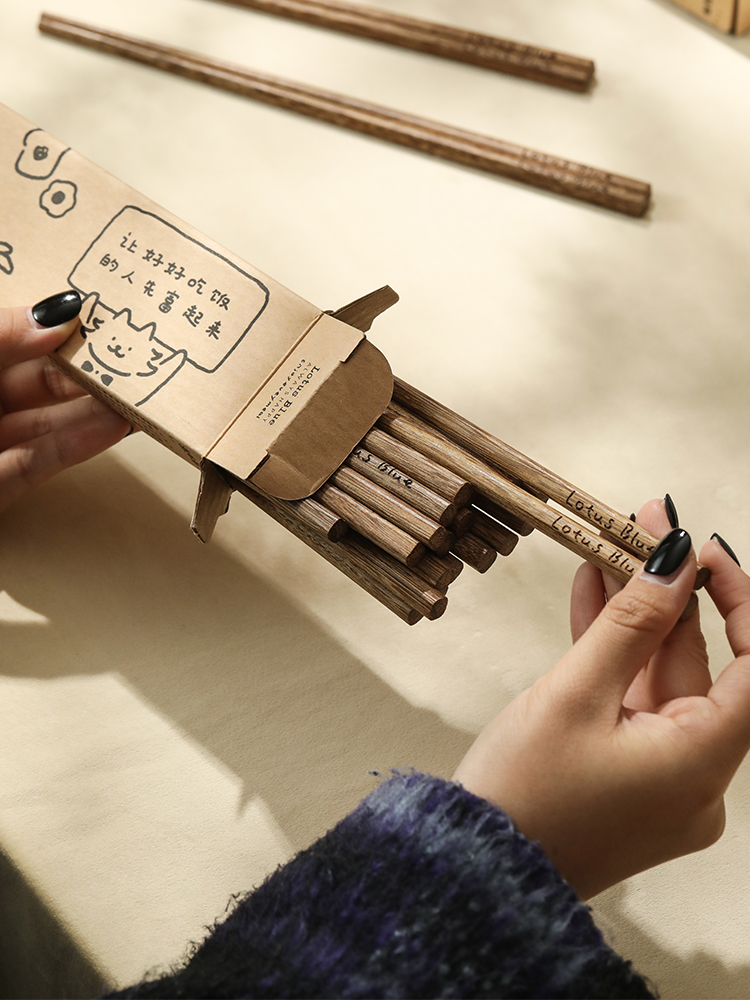 蓝莲花天然鸡翅木筷子木筷子食品级儿童木筷子家用实木防霉无漆无