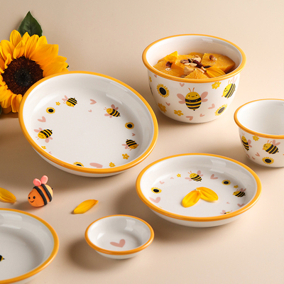 蓝莲花儿童早餐餐具装可爱卡通陶瓷碗创意学生饭碗家用盘子碟子