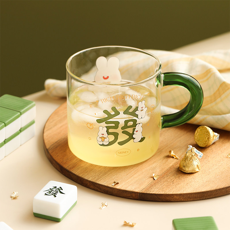 蓝莲花玻璃杯网红元宝兔年杯耐热大容量水杯带把手家用果汁大杯子,餐饮具,玻璃杯,淘宝优惠券,粉丝福利购,淘宝优惠卷