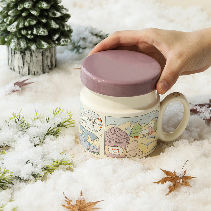 蓝莲花陶瓷可爱马克杯