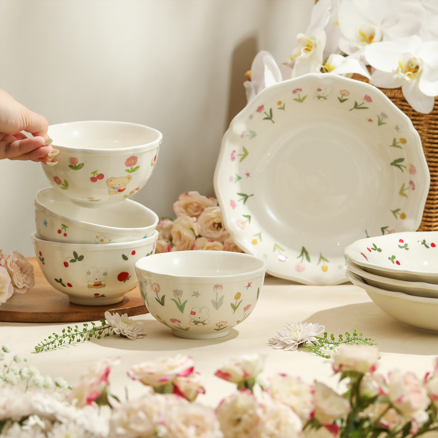 蓝莲花高级感生日米饭碗礼盒套装