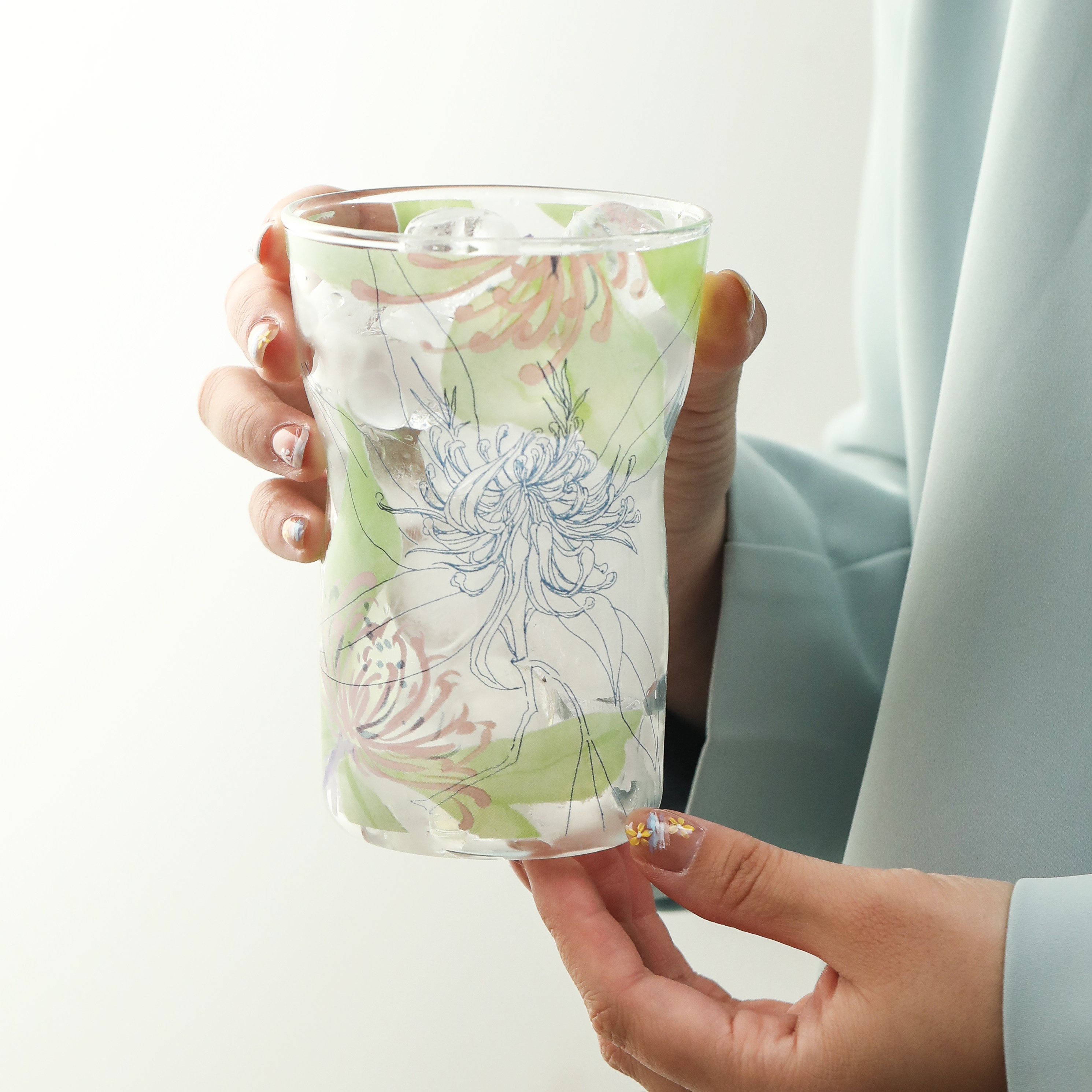 蓝莲花高颜值杯子玻璃杯家用办公室水杯2026新款果汁杯女士啤酒杯